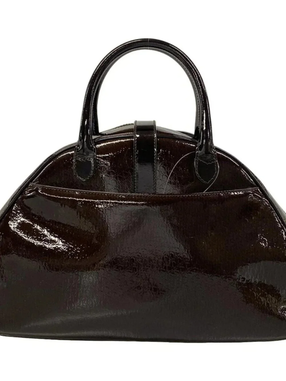 DIOR/ChristianDior Double Saddle Bag Dark Brown Patent Leather Handbag - Picture 3 of 15